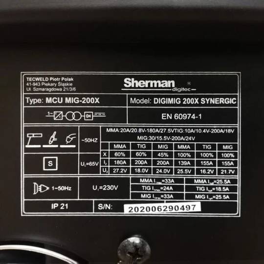 Sinerginis suvirinimo pusautomatis Sherman DIGIMIG 200X, 200А, 230V