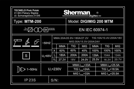 Sinerginis suvirinimo aparatas Sherman DIGIMIG 200 MTM, 200A, 230V