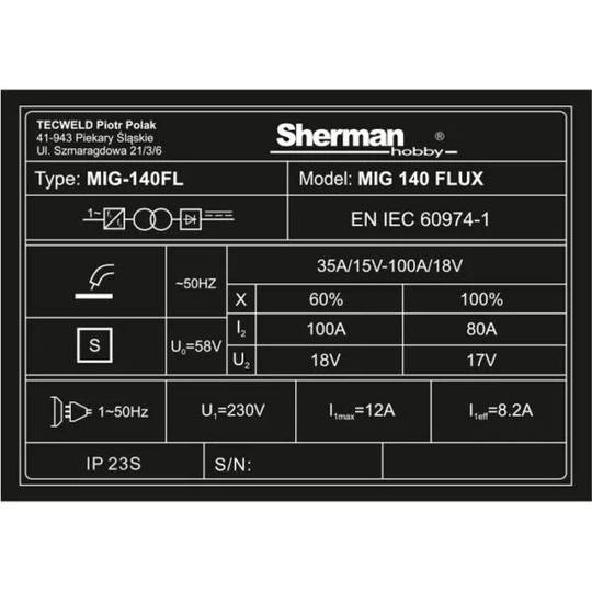 Sherman MIG 140 FLUX suvirinimo aparatas 100A, 230V