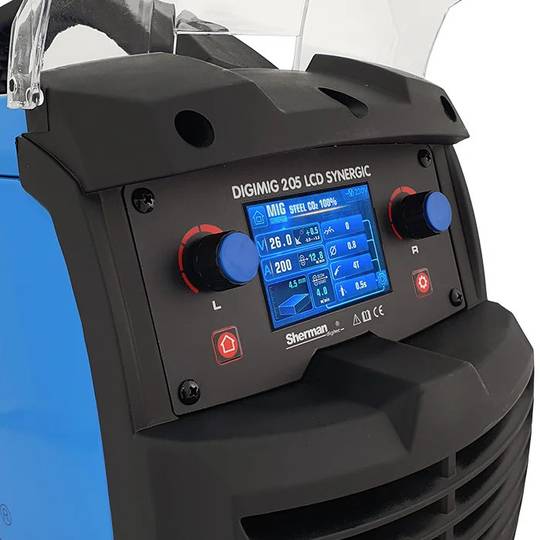 Sinerginis suvirinimo pusautomatis DIGIMIG 205 LCD SYNERGIC, 230V, 200A, komplekte suvirinimo skydelis V6b ir vežimėlis
