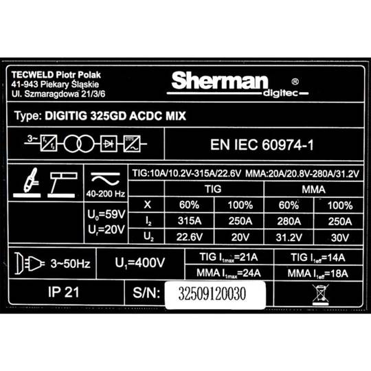 Sherman DIGITIG 325GD AC/DC MIX suvirinimo rinkinys, 315A, 400V – suvirinimo aparatas su įmontuotu aušintuvu ir vežimėliu komple