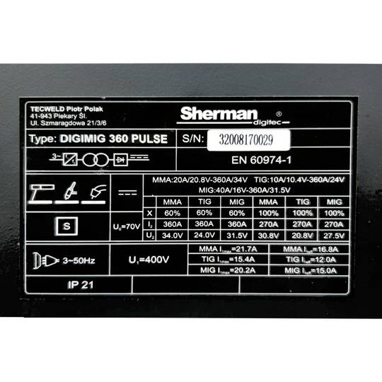 Sherman DIGIMIG 360 Pulse sinerginis inverterinis suvirinimo aparatas, 360A, 400V