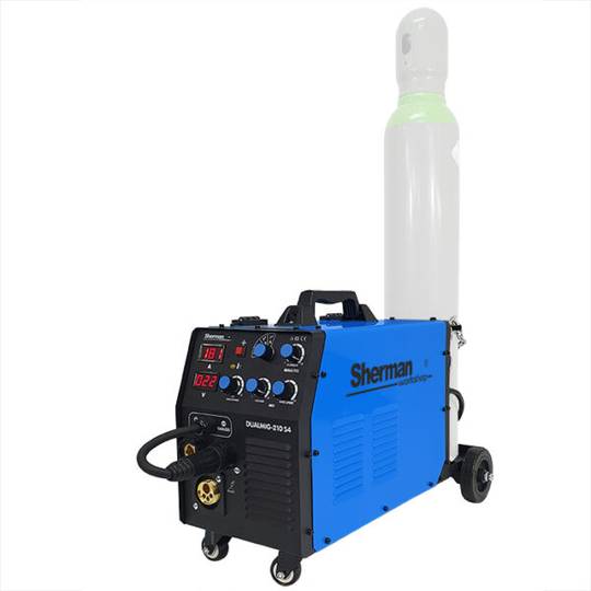 Sherman suvirinimo aparatas DUALMIG 210 S4 su ratukais ir lentyna balionui, 180A, 230V