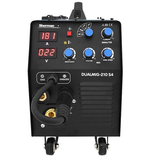 Sherman suvirinimo aparatas DUALMIG 210 S4 su ratukais ir lentyna balionui, 180A, 230V