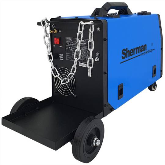 Sherman suvirinimo aparatas DUALMIG 210 S4 su ratukais ir lentyna balionui, 180A, 230V