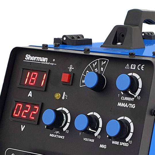 Sherman suvirinimo aparatas DUALMIG 210 S4 su ratukais ir lentyna balionui, 180A, 230V