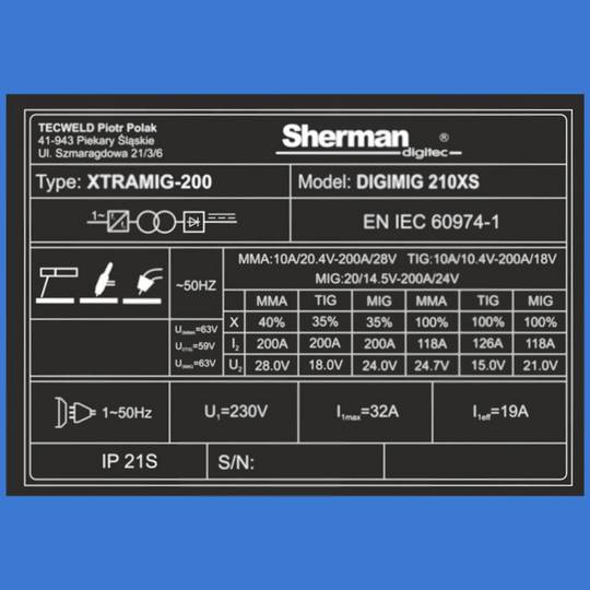 Sherman Digimig 210XS sinerginis suvirinimo aparatas, 200A, 230V