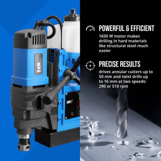 MSW-CH-502OL magnetinis gręžtuvas, 1650W, 290/510 aps./min., maksimalus gręžimo skersmuo 16/50 mm