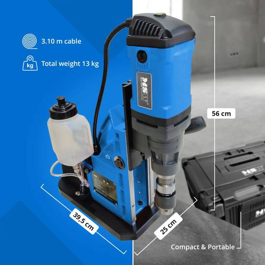 MSW-NNO-20V1 magnetinis gręžtuvas su vakuuminiu siurbliu, 1550W, 870 aps./min., maksimalus gręžimo skersmuo 35 mm