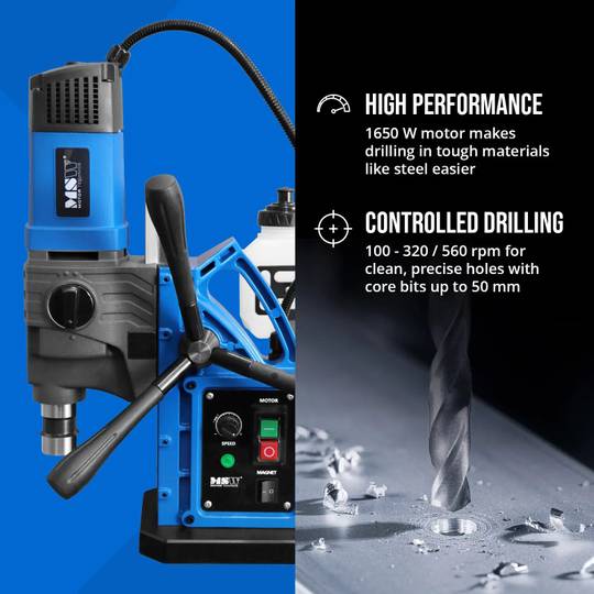 MSW-NNO-20V2 magnetinis gręžtuvas, 1650W, 560 aps./min., maksimalus gręžimo skersmuo 50 mm