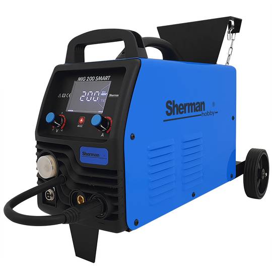 Sherman suvirinimo aparatas MIG 200 SMART su ratukais ir lentyna balionui, 200A, 230V