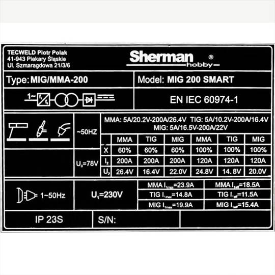 Sherman suvirinimo aparatas MIG 200 SMART su ratukais ir lentyna balionui, 200A, 230V