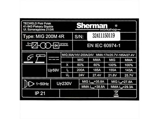 Sherman MIG 200M 4R suvirinimo pusautomatis, 200A, 230V