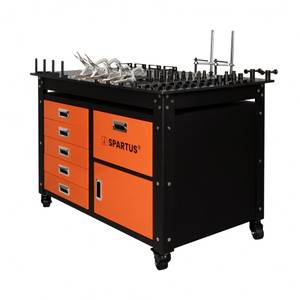 Suvirinimo stalas 1200x750x820mm, D16 sistema, iki 500 kg, ant ratukų, su stalčiais ir spintele, su 62 įrankių rinkiniu