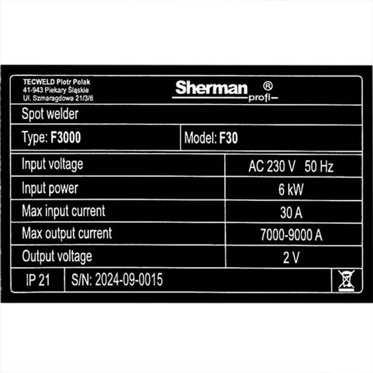 Sherman dvipusis taškinio suvirinimo aparatas lakštiniam metalui Spot Welder F30 AC 400V, 9000A