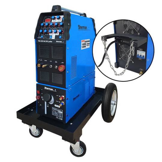 Sherman suvirinimo aparatas TIG 320 AC/DC Pulse su aušintuvu WS-7,5LT ir platforminiu vežimėliu, 320A, 400V