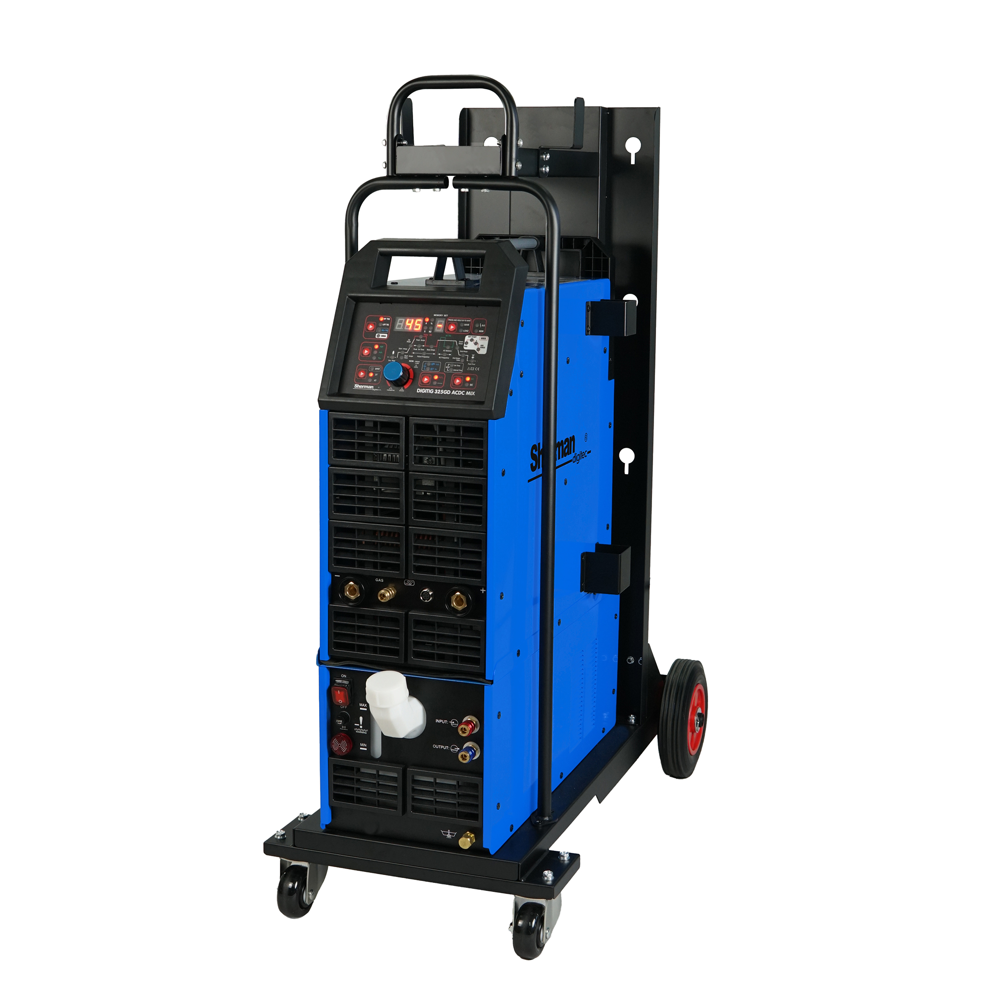 Sherman DIGITIG 325GD AC/DC MIX suvirinimo rinkinys, 315A, 400V – suvirinimo aparatas su įmontuotu aušintuvu ir vežimėliu komple