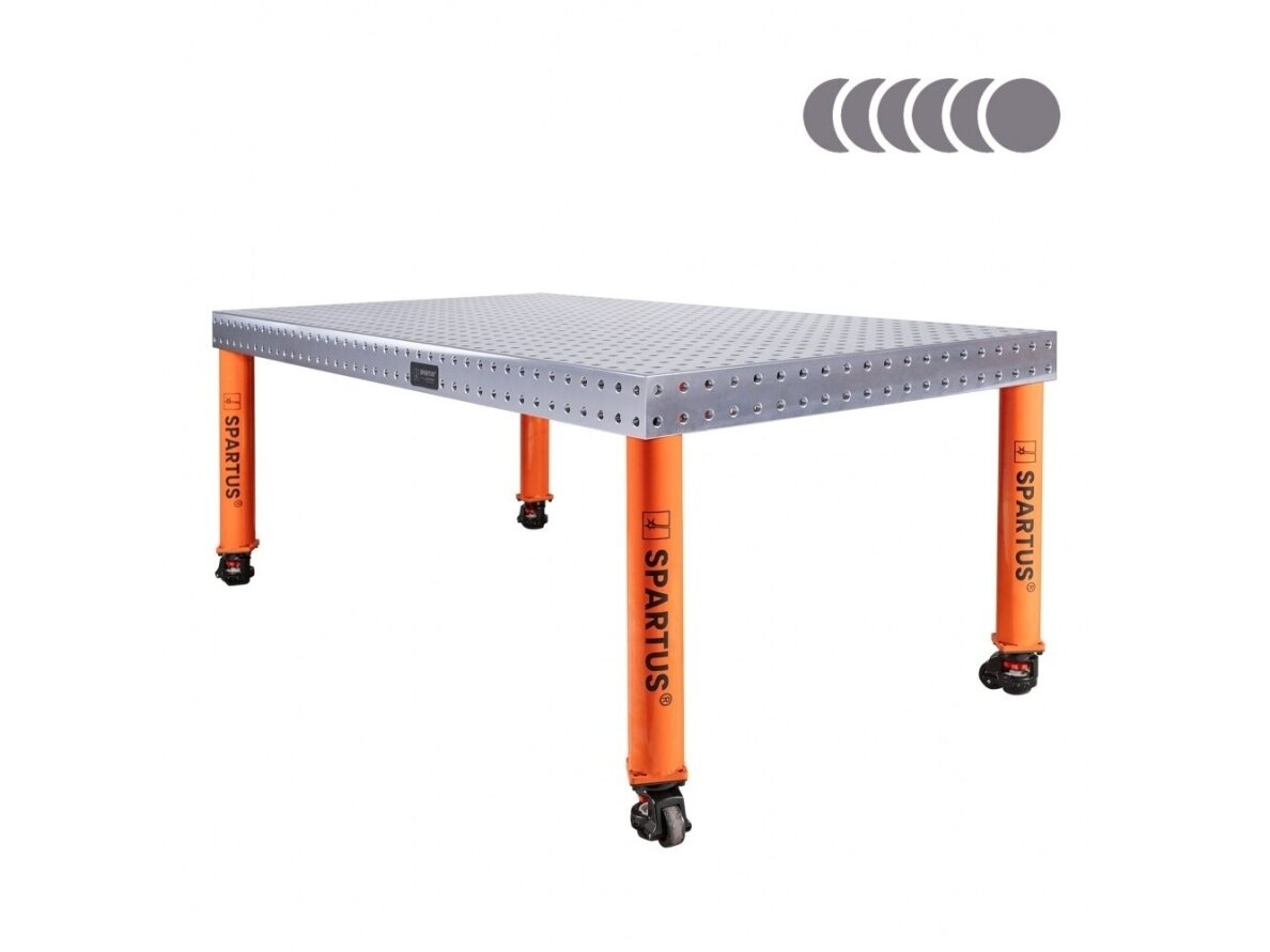 Suvirinimo stalas Spartus Hermes 3D, Ø16, 2000x1000x100mm, 4 kojos su ratukais